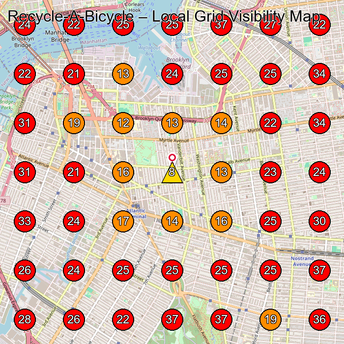 Recycle-A-Bicycle GeoGrid visibility map for Bicycle Repair Shop in Chambers St